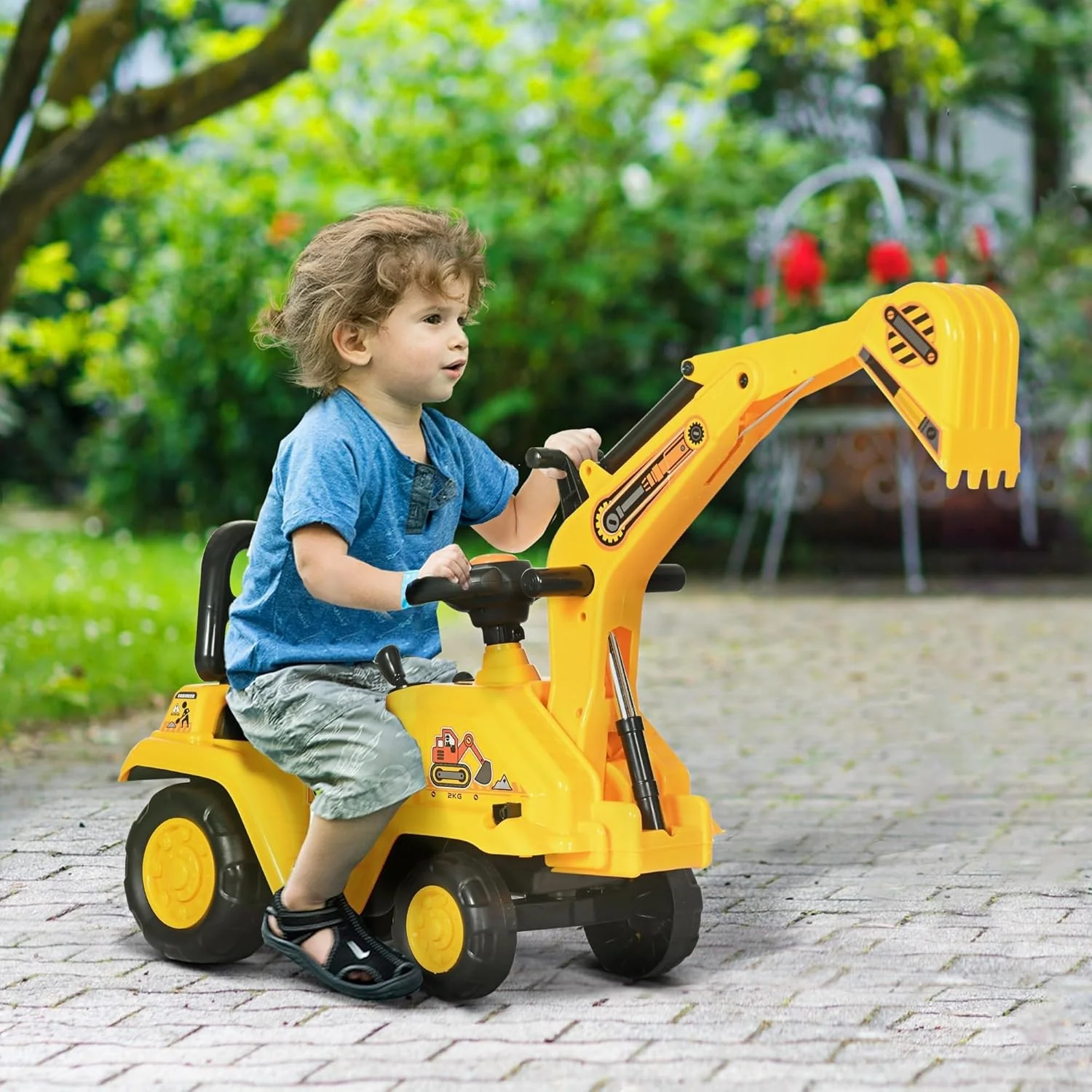 Kids Ride-On Excavator Truck with Pull Cart, Horn, and Under-Seat Storage - Image 2