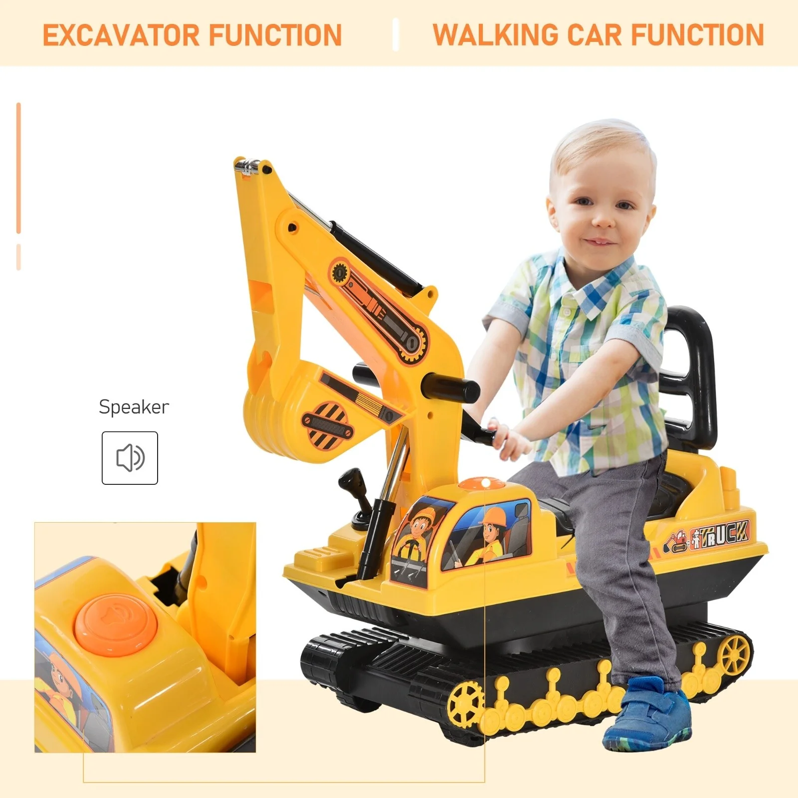 Ride-On Movable Excavator and Tractor Toy Scooter Walker for Pretend Play - Image 4