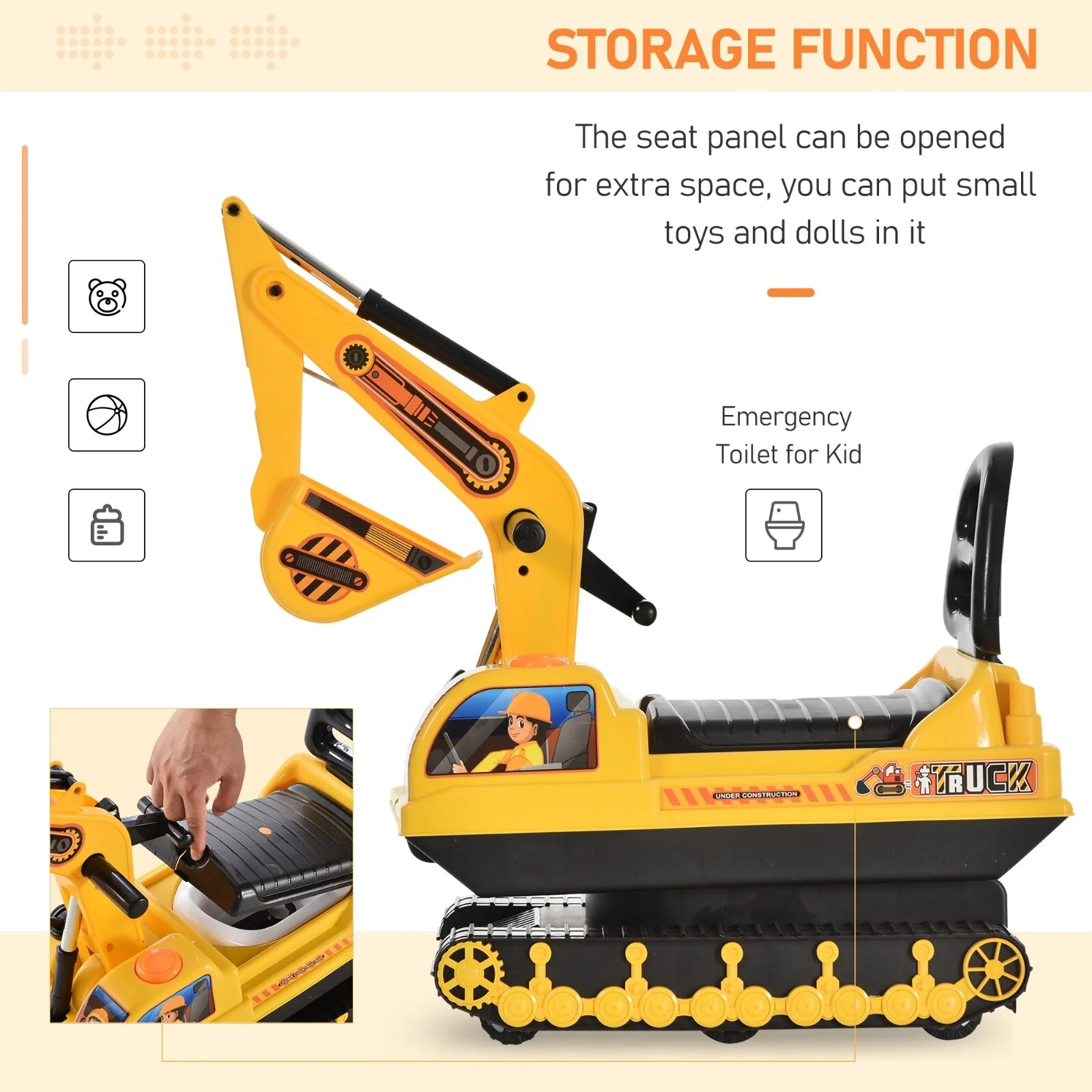 Ride-On Movable Excavator and Tractor Toy Scooter Walker for Pretend Play - Image 6