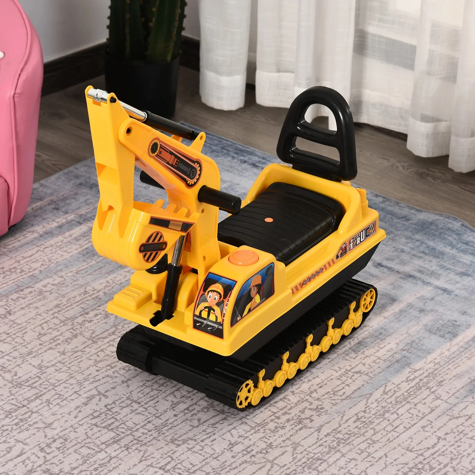 Movable Ride-On Excavator Toy Tractor Digger Scooter Walker for Toddler Pretend Play - Image 4