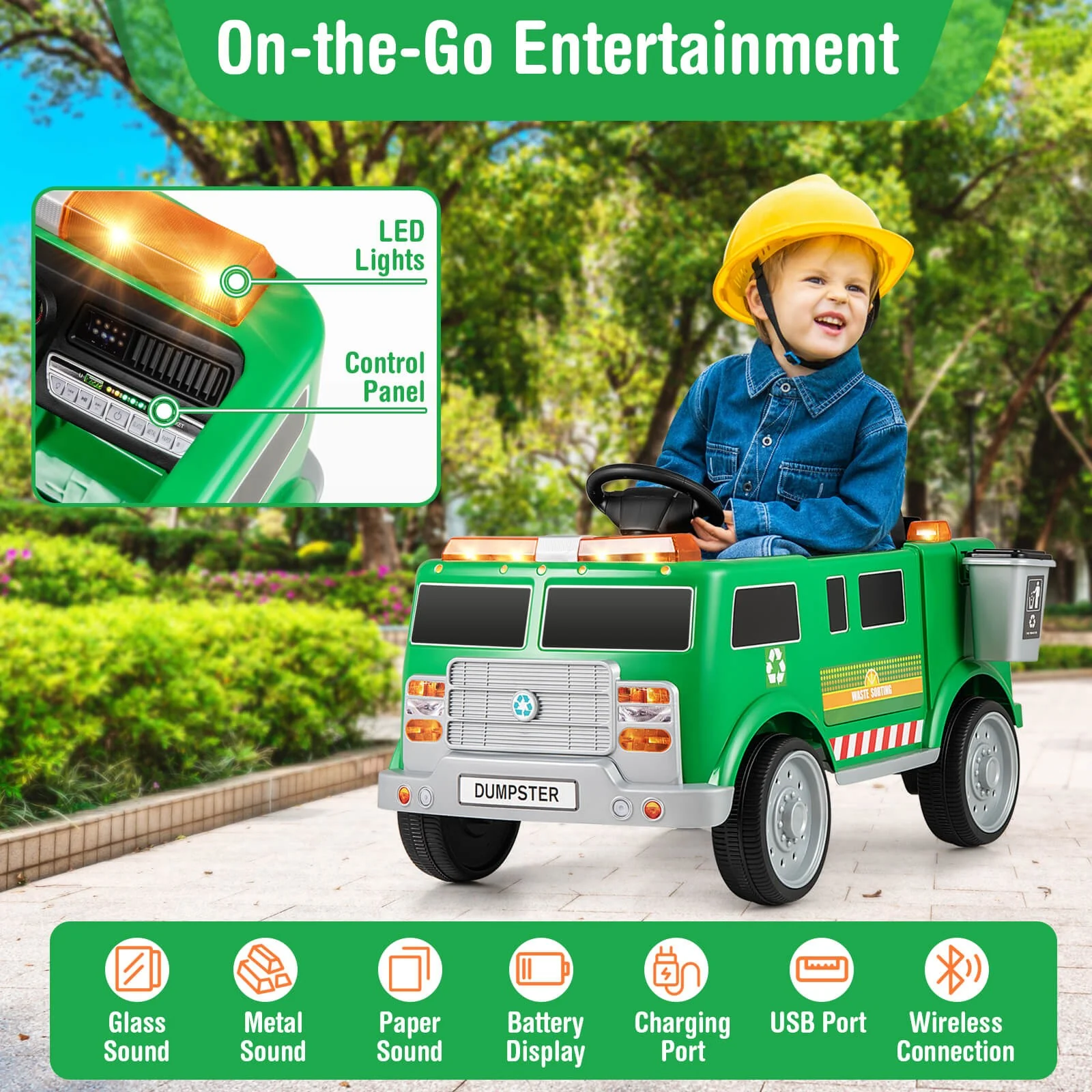 Remote Control Ride-On Garbage Truck with Trash Bin, Shovel, Lights, and Sound Effects - Image 6