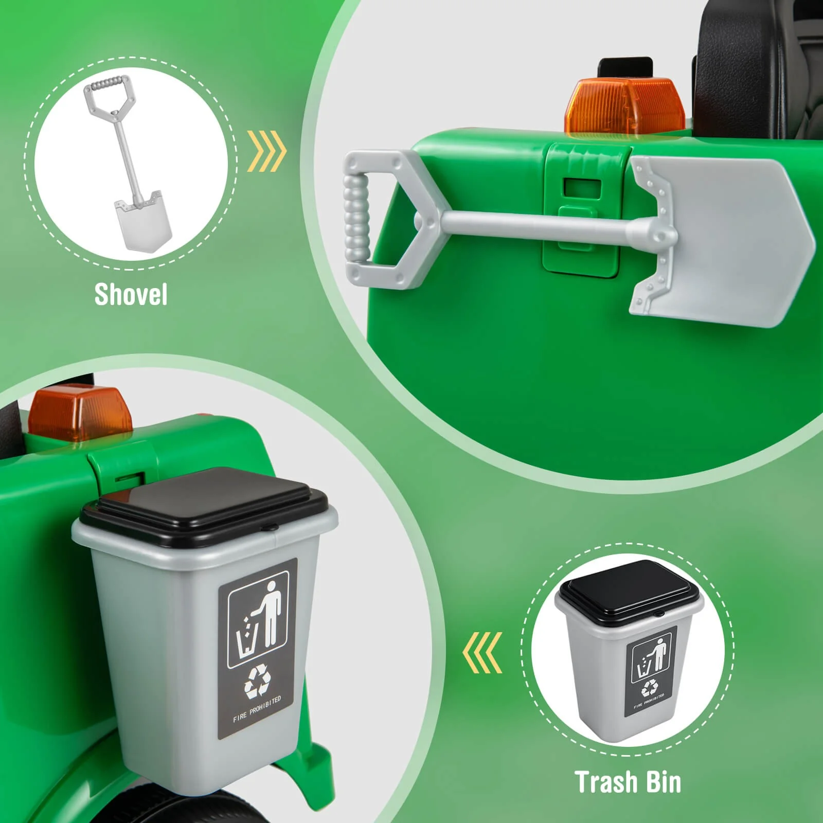 Remote Control Ride-On Garbage Truck with Trash Bin, Shovel, Lights, and Sound Effects - Image 7