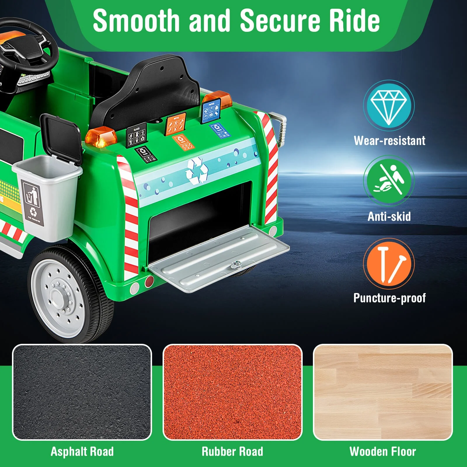 Remote Control Ride-On Garbage Truck with Trash Bin, Shovel, Lights, and Sound Effects - Image 8