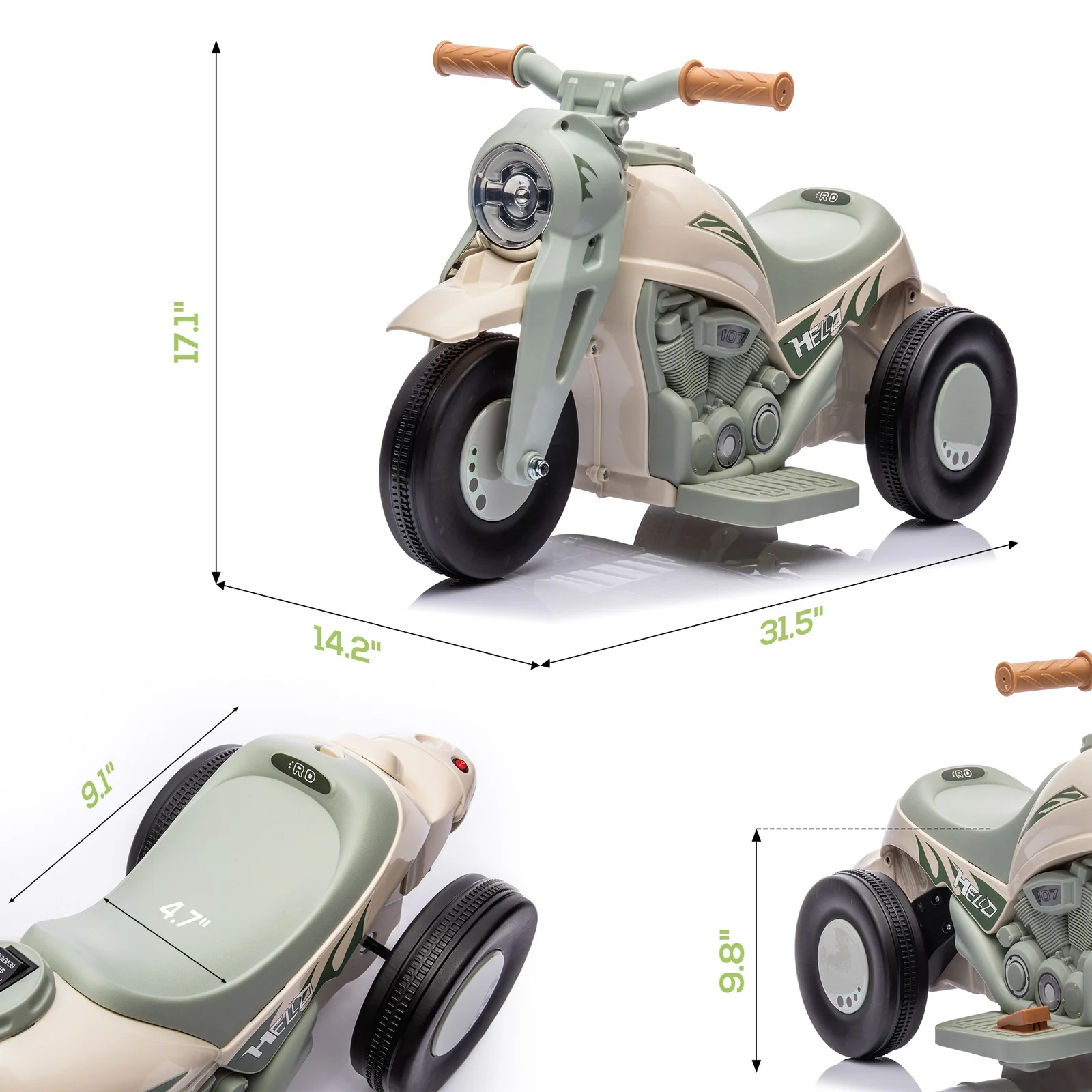 6V Ride-On Motorcycle and Bubble Car with Music - Cream Color - Image 2