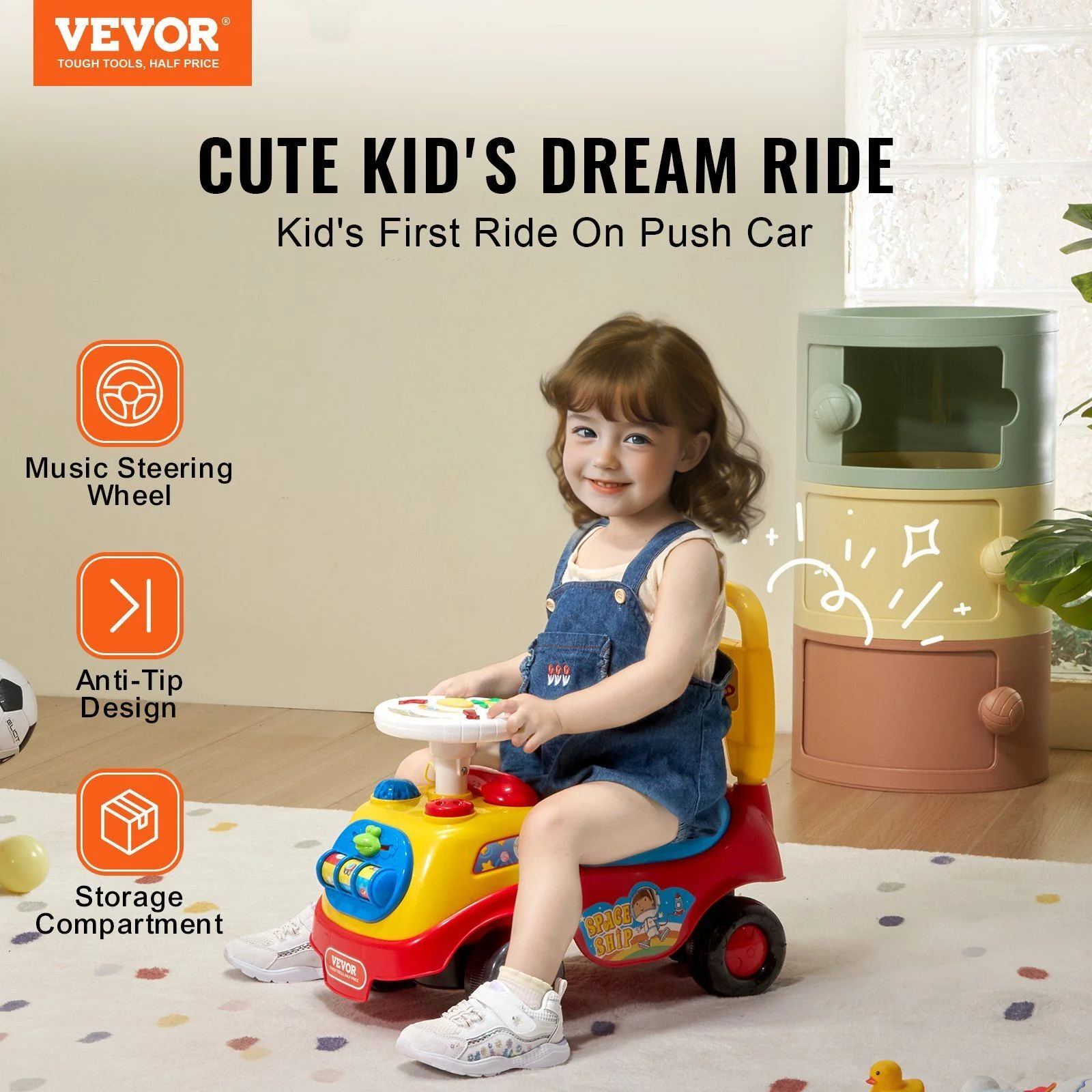 Toddler Ride-On Push Car with Music and Steering Wheel for Ages 1-3 - Image 2
