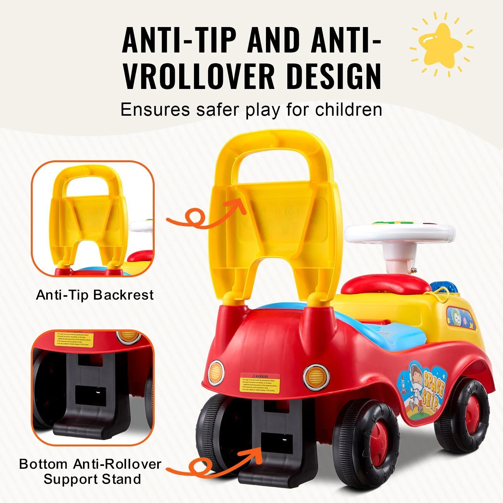 Toddler Ride-On Push Car with Music and Steering Wheel for Ages 1-3 - Image 6