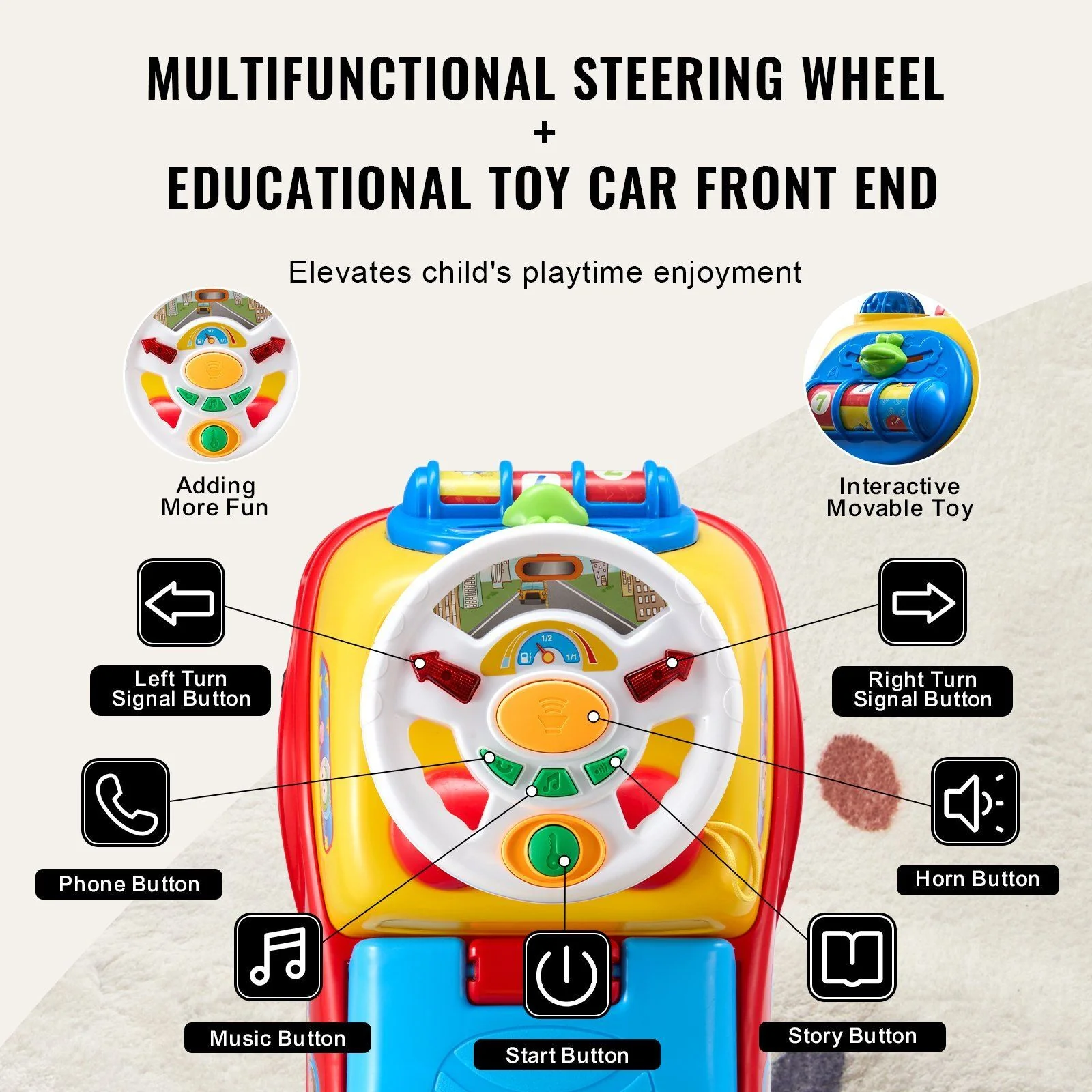 Toddler Ride-On Push Car with Music and Steering Wheel for Ages 1-3 - Image 4