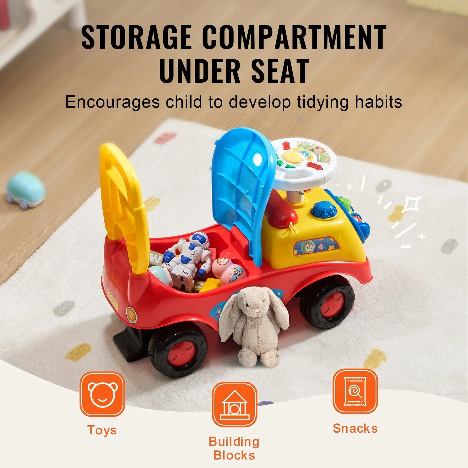 Toddler Ride-On Push Car with Music and Steering Wheel for Ages 1-3 - Image 5