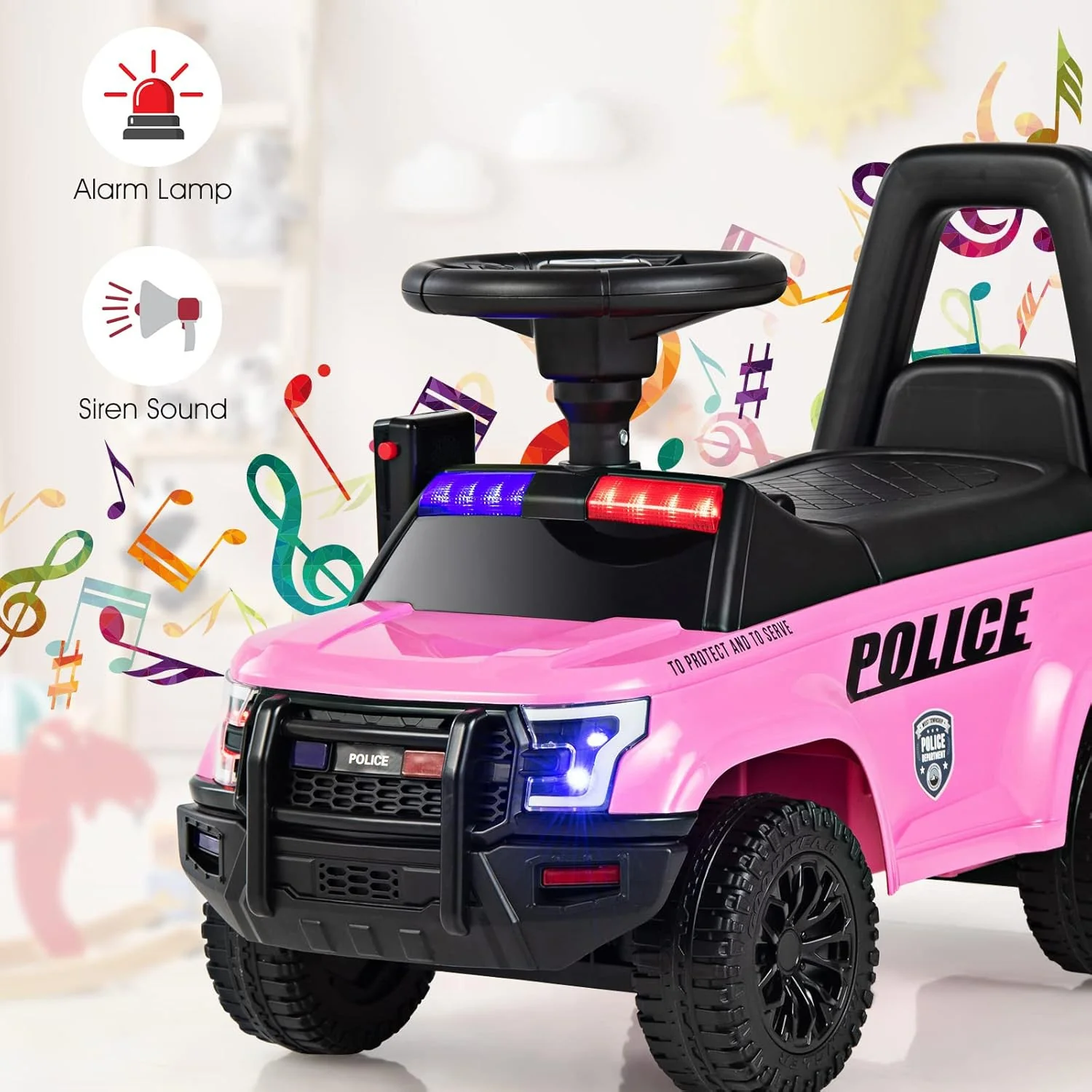 Toddler Ride-On Push Police Car Foot-to-Floor Sliding Toy with Siren - Image 4