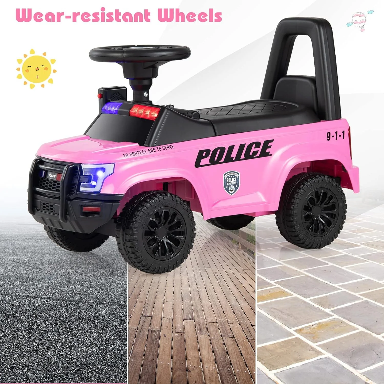 Toddler Ride-On Push Police Car Foot-to-Floor Sliding Toy with Siren - Image 9