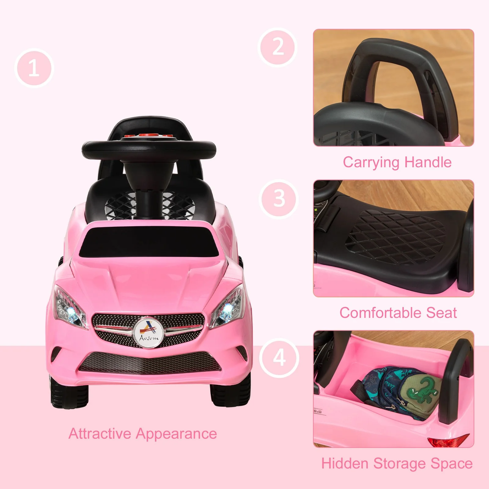 Red Baby Ride-On Sliding Car with Horn, Music, Lights, and Storage – No Power Needed - Image 8