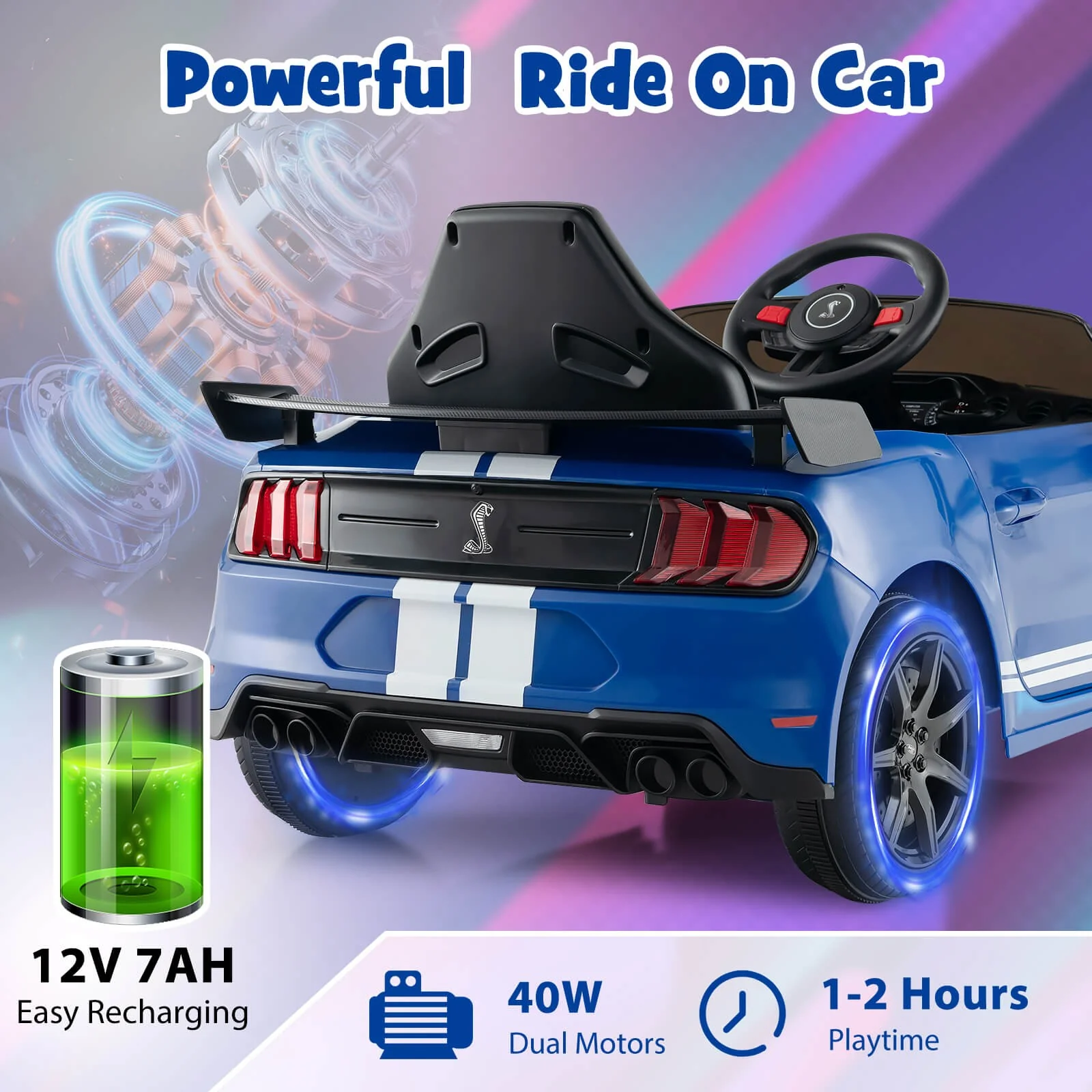 12V Powered Ride-On Ford Mustang Shelby Toy Car for Kids - Image 2