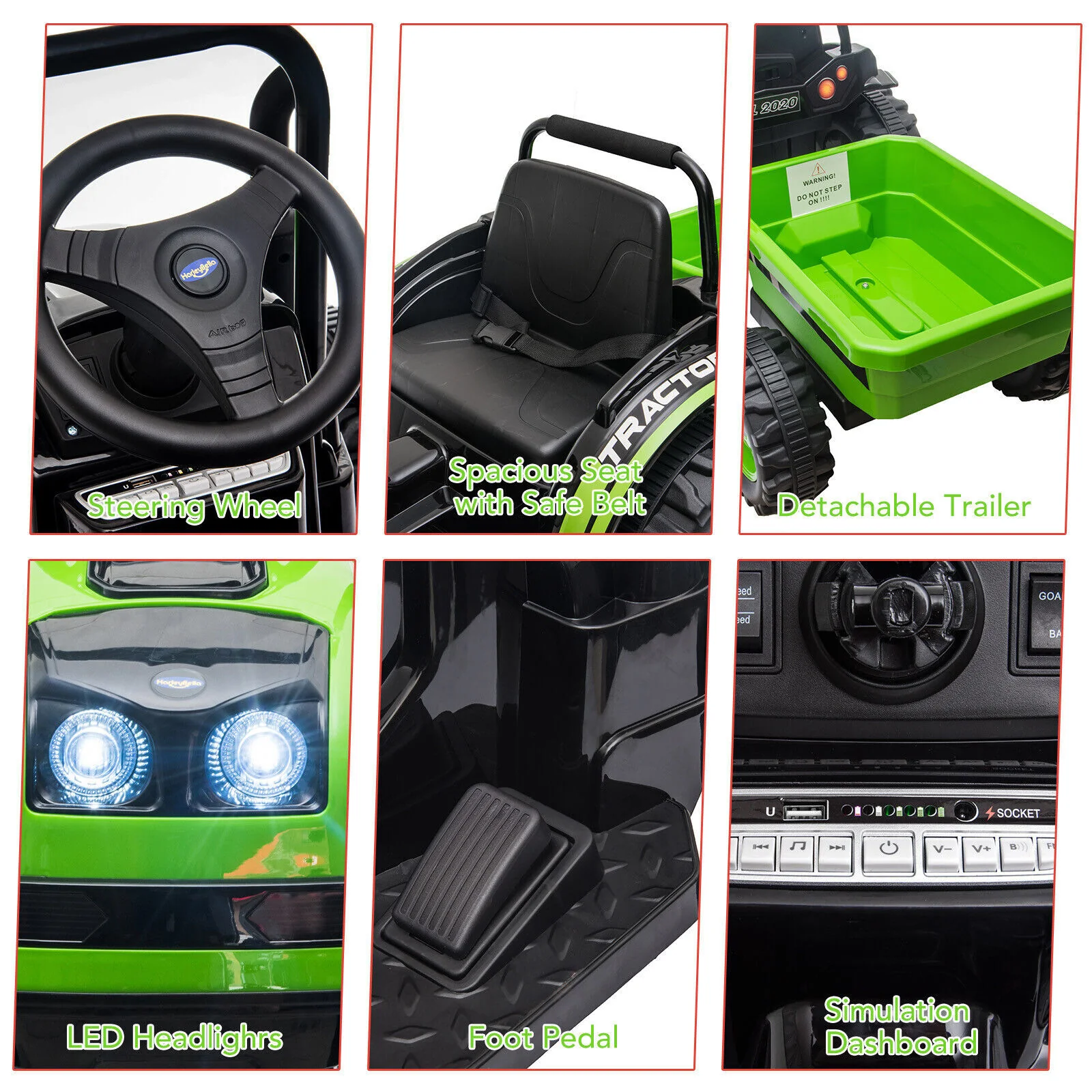 12V Battery-Powered Ride-On Tractor Car with Power Wheels and Parental Remote Control for Kids - Image 6
