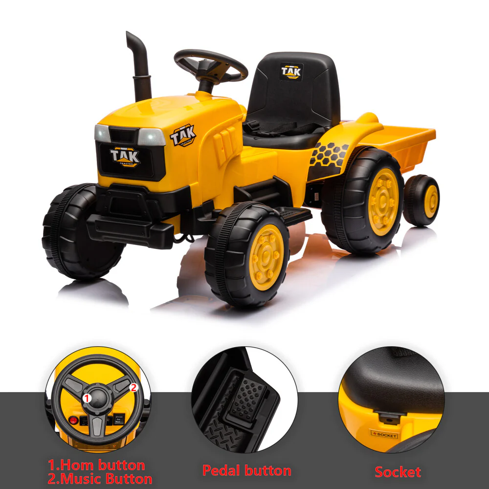 Electric Battery-Powered Ride-On Tractor and Excavator with Trailer for Kids Age 5 and Up - Image 7