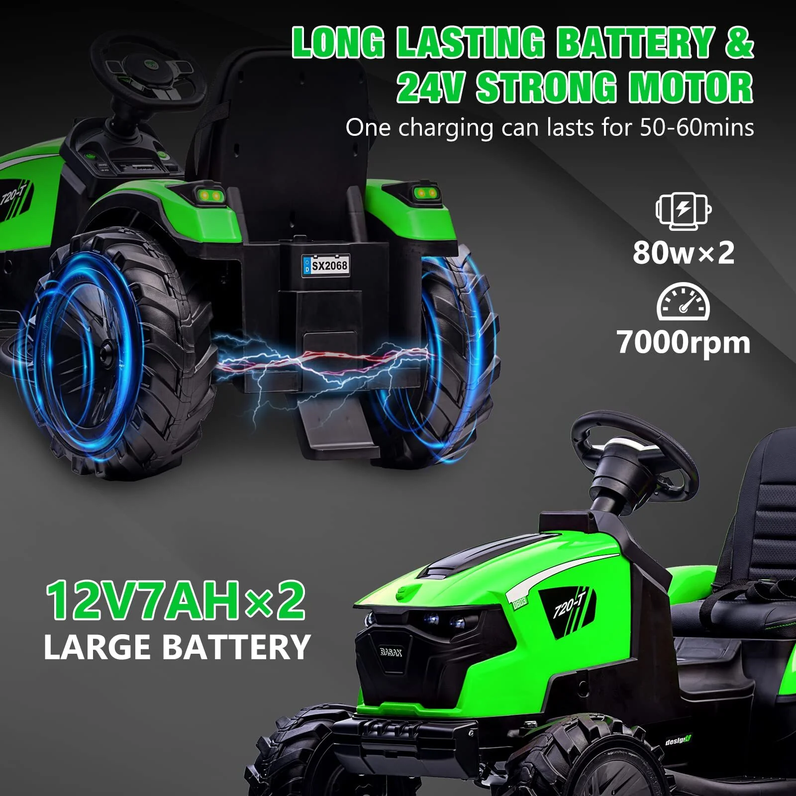 24V Electric Ride-On Tractor for Kids with Trailer, Excavator and Bulldozer Attachments - Image 14
