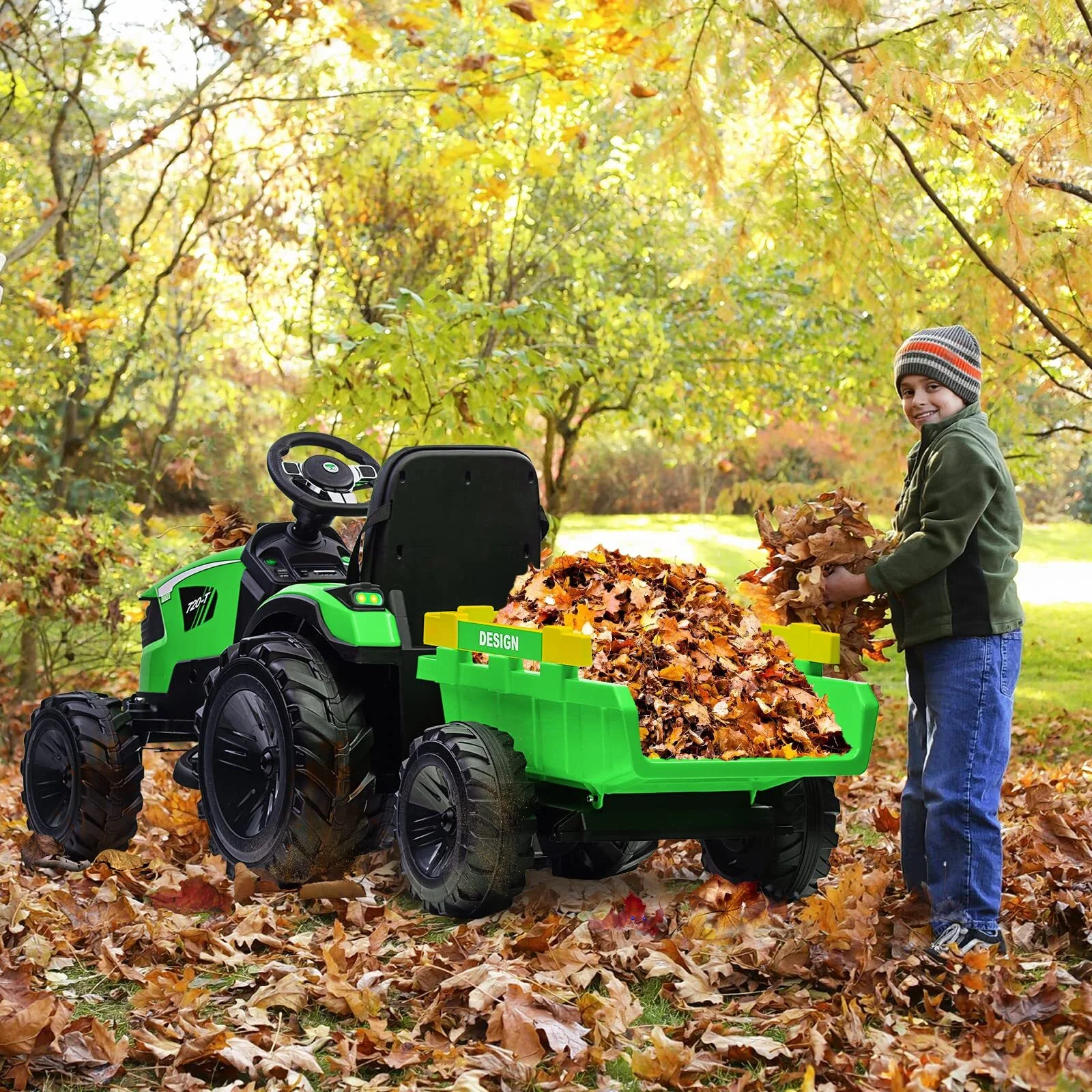 24V Electric Ride-On Tractor for Kids with Trailer, Excavator and Bulldozer Attachments - Image 16