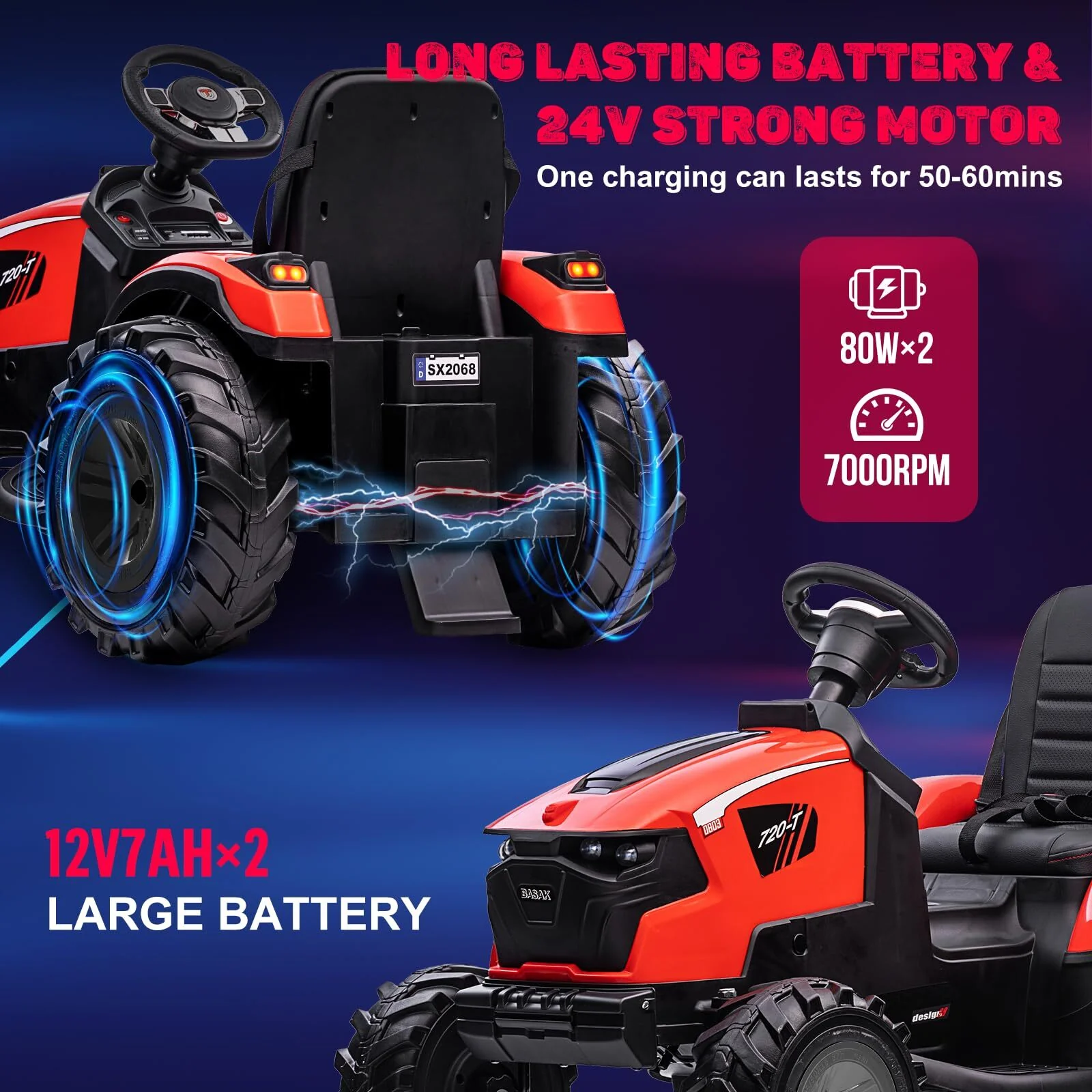 24V Electric Ride-On Tractor for Kids with Trailer, Excavator and Bulldozer Attachments - Image 17