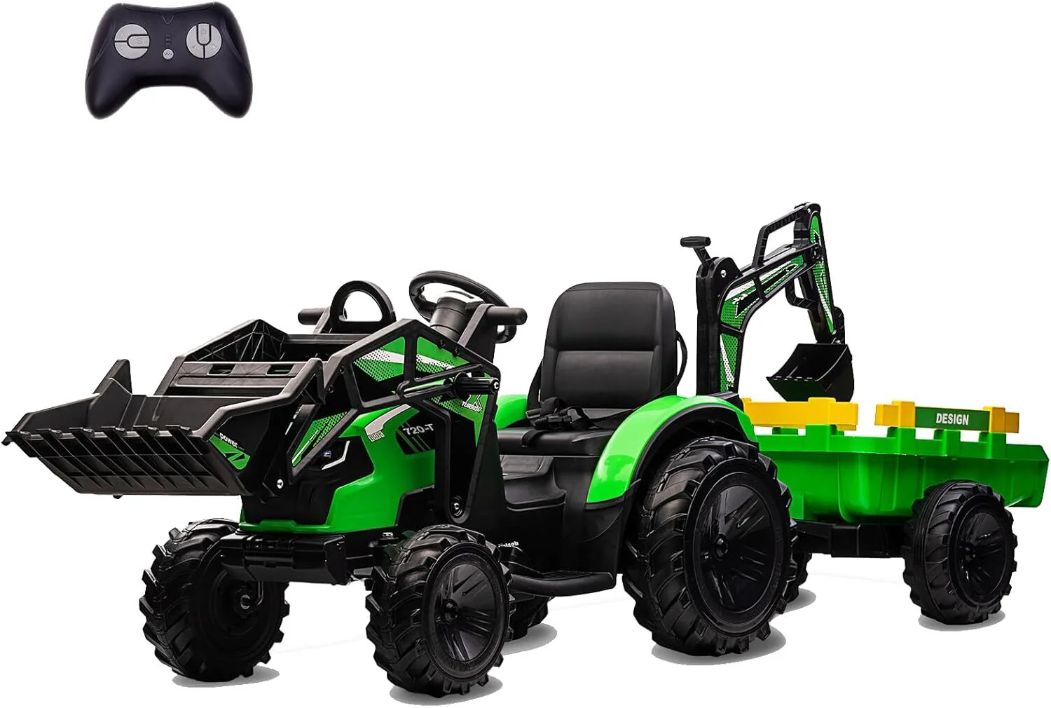 24V Electric Ride-On Tractor for Kids with Trailer, Excavator and Bulldozer Attachments - Image 24