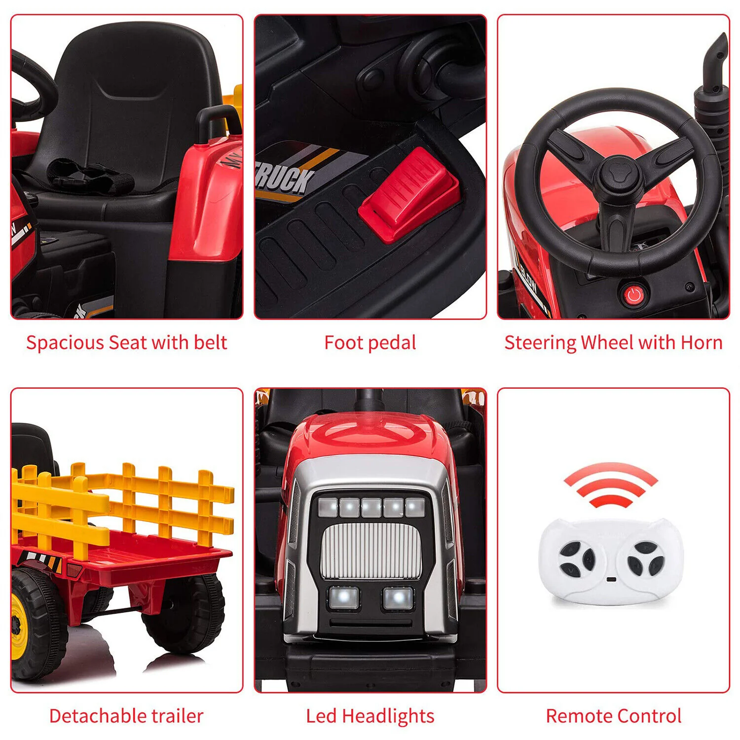 Ride-On Tractor Trailer for Kids with Remote Control and MP3 Player - 12V 35W Toy Gift - Image 4