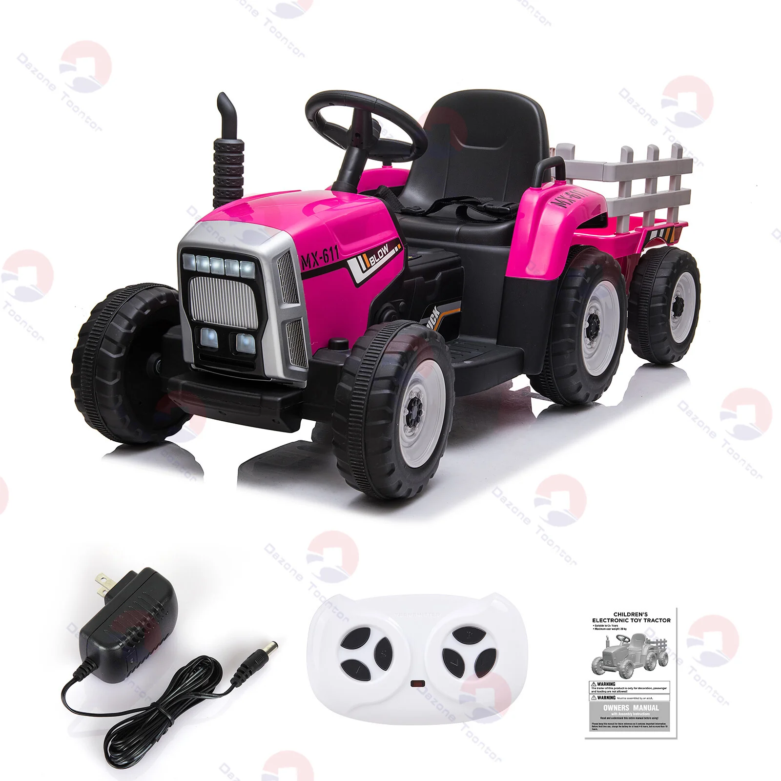 12V Battery-Powered Electric Ride-On Tractor Toy with Trailer and Remote Control - Image 12