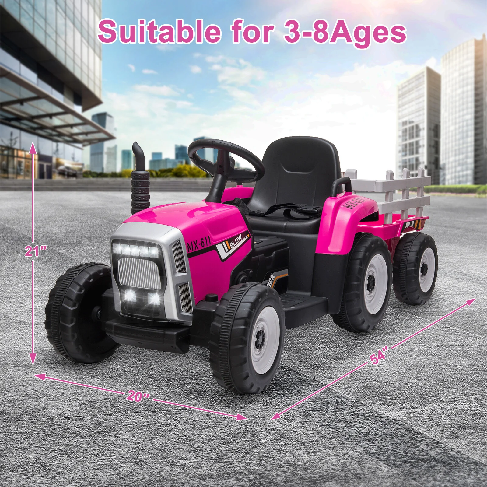 12V Battery-Powered Electric Ride-On Tractor Toy with Trailer and Remote Control - Image 5