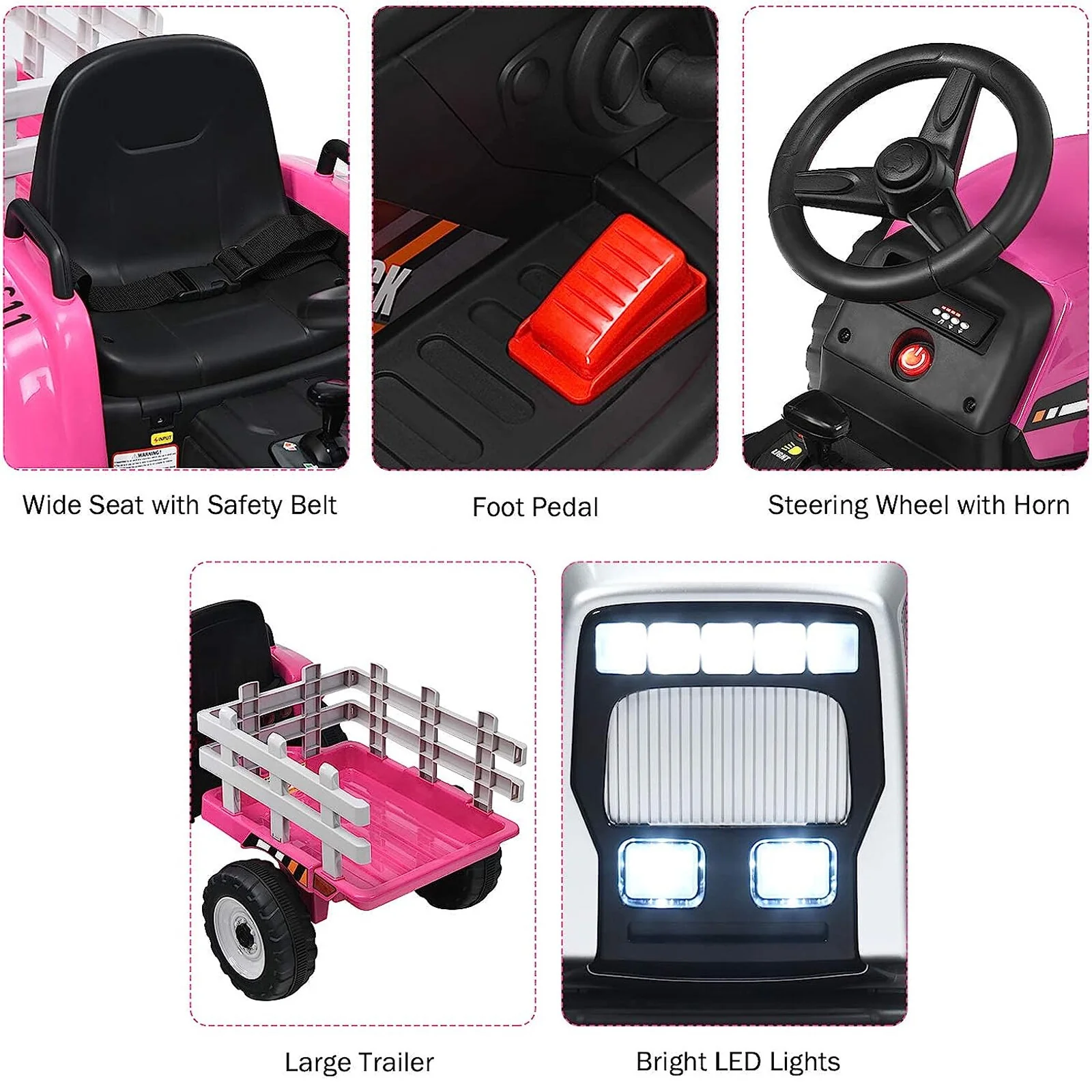 12V Battery-Powered Electric Ride-On Tractor Toy with Trailer and Remote Control - Image 7