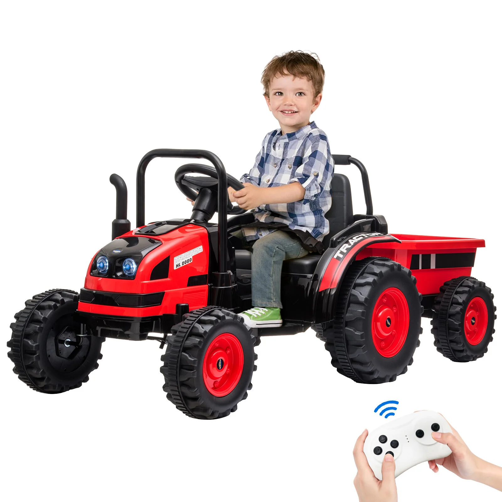 12V Battery-Powered Ride-On Tractor with Trailer and Remote Control Electric Car - Image 2