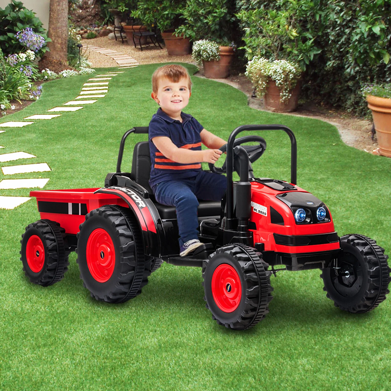 12V Battery-Powered Ride-On Tractor with Trailer and Remote Control Electric Car - Image 6
