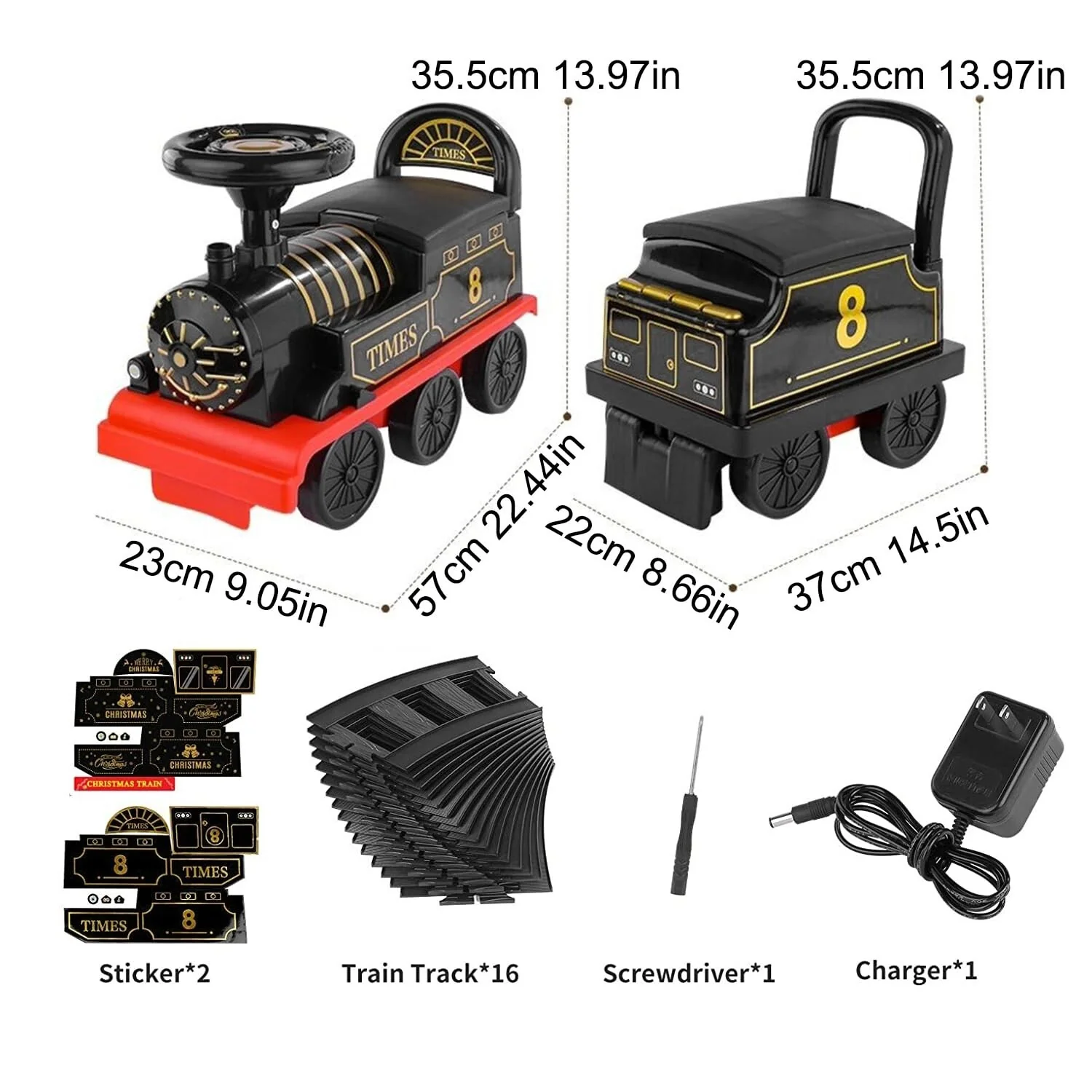 Electric Ride-On Train Set with Track, 2-Seater, Cargo Car, and Music Features - Image 2