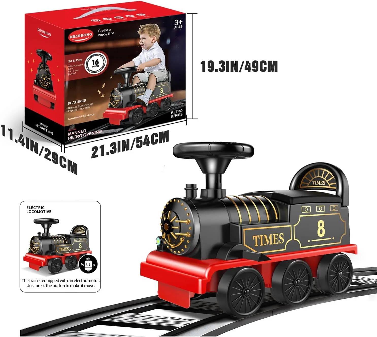 Electric Ride-On Train Set with Track, 2-Seater, Cargo Car, Music, and Lights - Image 5