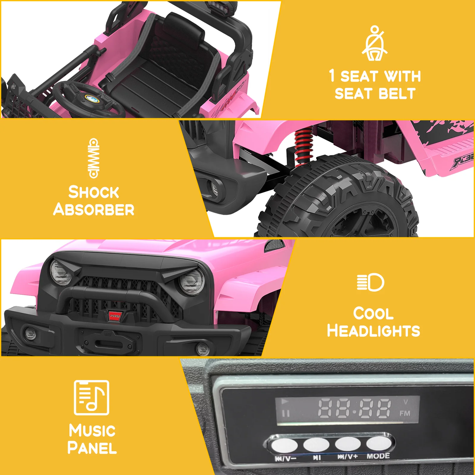 12V Battery-Powered Electric Ride-On Truck with Remote Control and LED Lights - Image 14
