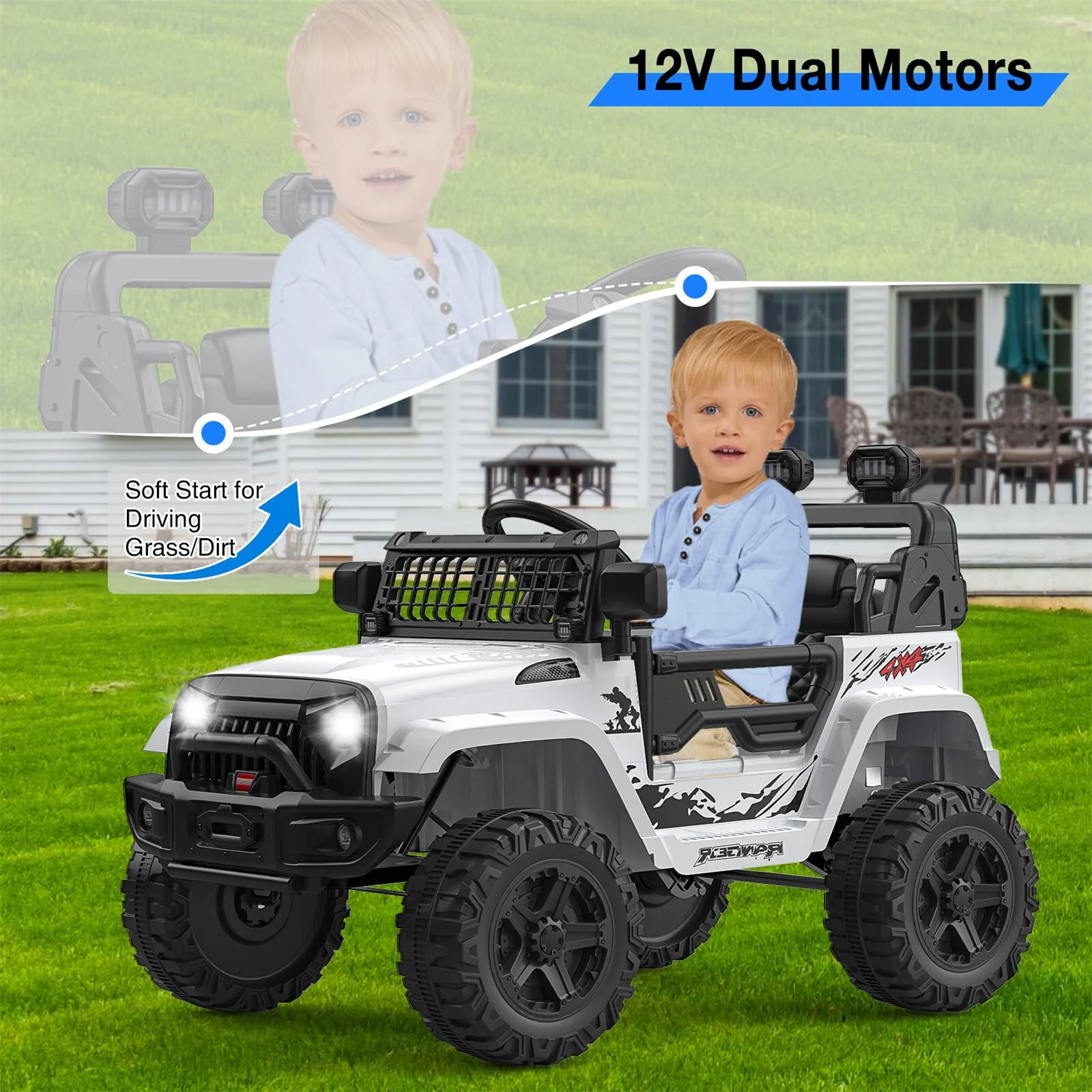 12V Kids Ride-On Truck with Parent Remote Control, LED Lights, AUX Port, and Dual Speakers - Image 8