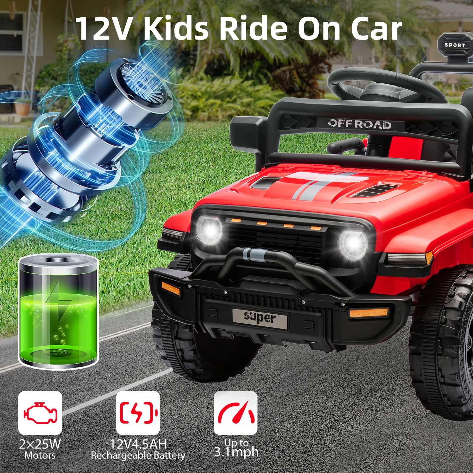 12V Ride-On Truck Car Toy with Parent Remote Control for Kids Ages 3-5 - Image 11