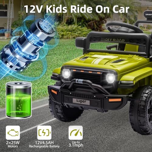 12V Ride-On Truck Car Toy with Parent Remote Control for Kids Ages 3-5 - Image 7