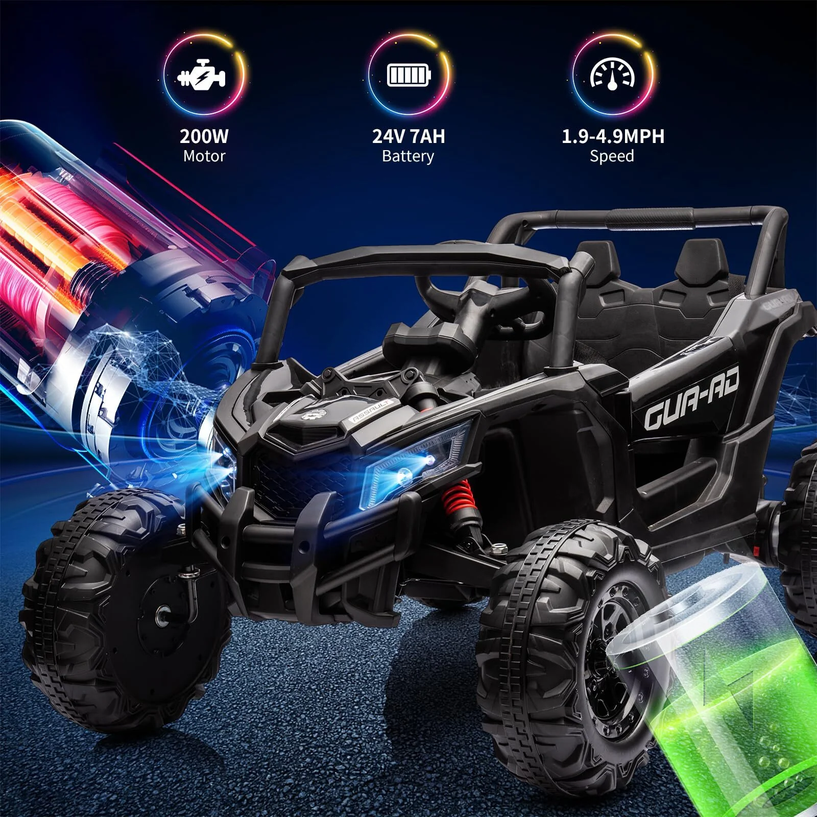 Ride-On UTV Car with Remote Control 200W Motor Spring Suspension Music 24V Battery - Image 4