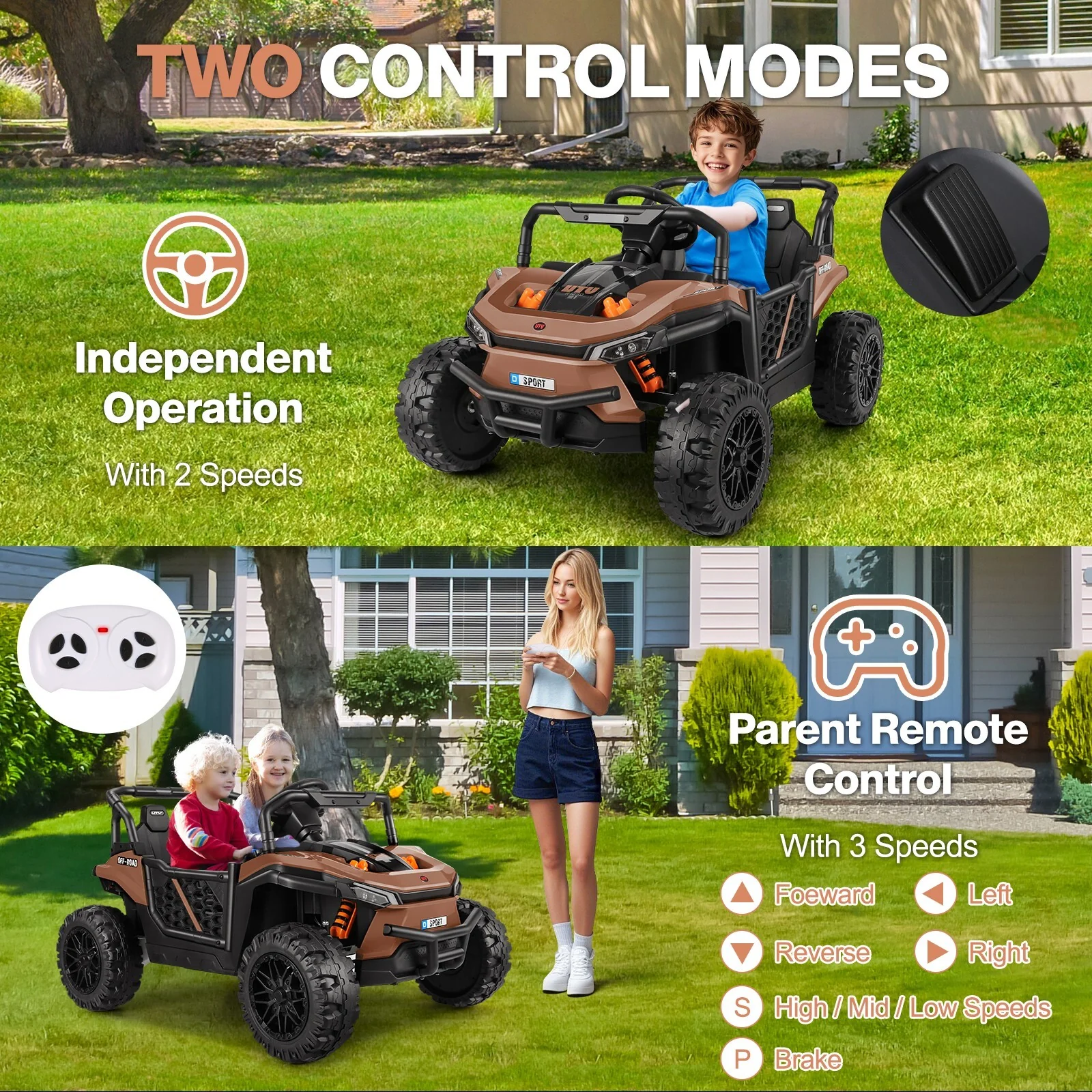 12V Battery-Powered Electric Off-Road UTV Ride-On Car for Kids with Remote Control - Image 4