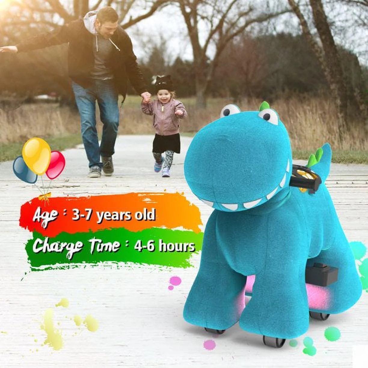 Roaring Dinosaur Plush Ride-On Scooter for Kids with Safety Belt - Image 3