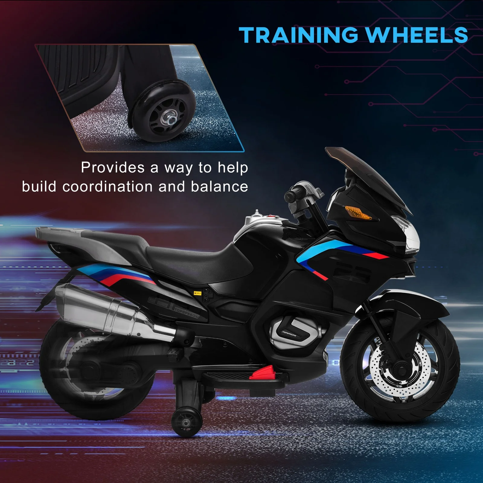 Electric Kids Motorcycle with Sound Effects, Lights, and Engine Design – Black - Image 6