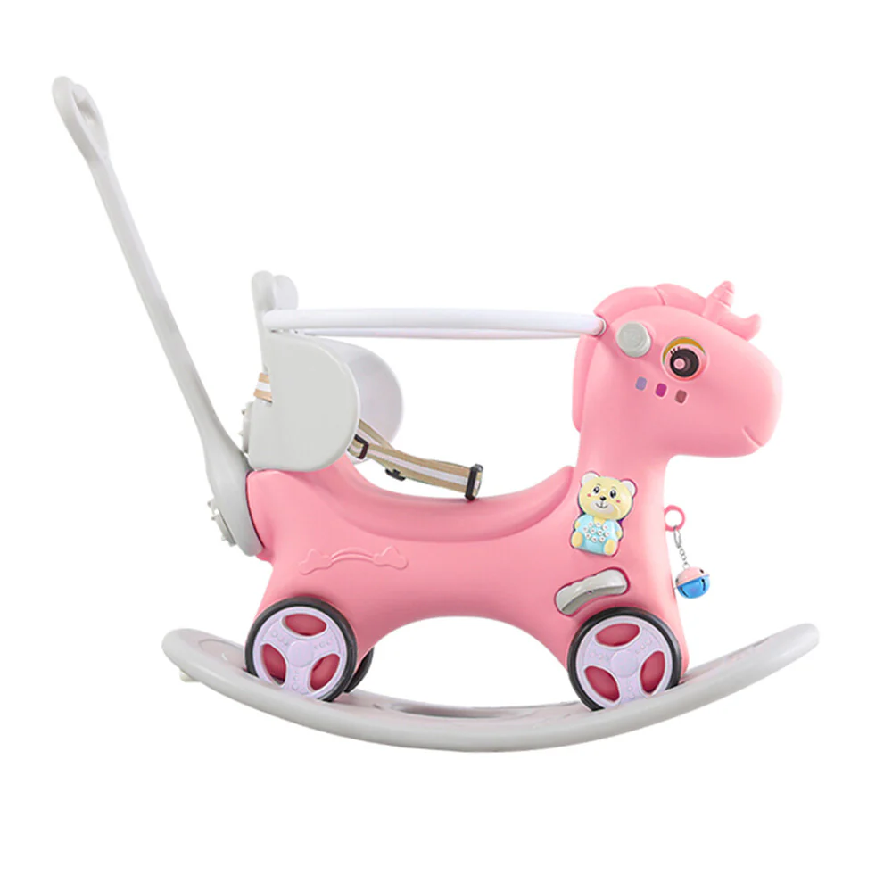 Toddler Rocking Horse Ride-On Toy with Backrest and Push Handle for Balance Development - Image 2