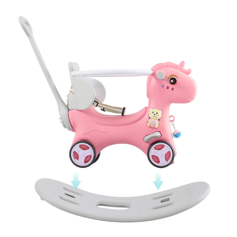 Toddler Rocking Horse Ride-On Toy with Backrest and Push Handle for Balance Development - Image 3