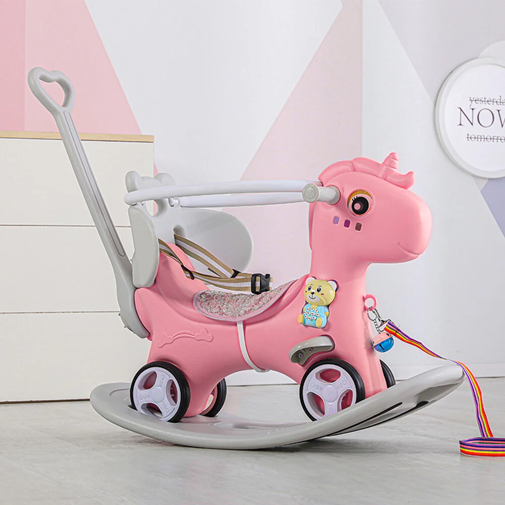 Toddler Rocking Horse Ride-On Toy with Backrest and Push Handle for Balance Development - Image 8