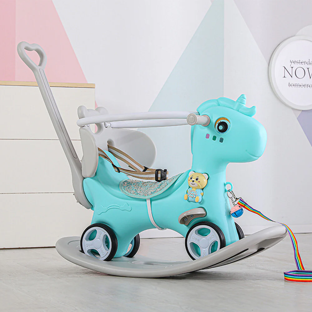 Toddler Ride-On Rocking Horse and Balance Bike with Push Handle and Backrest - Image 8