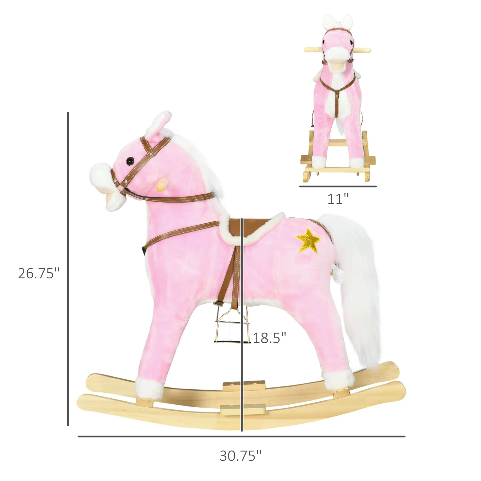 Toddler Rocking Horse with Saddle and Sound, Ride-On Toy for Ages 3-8 - Image 3