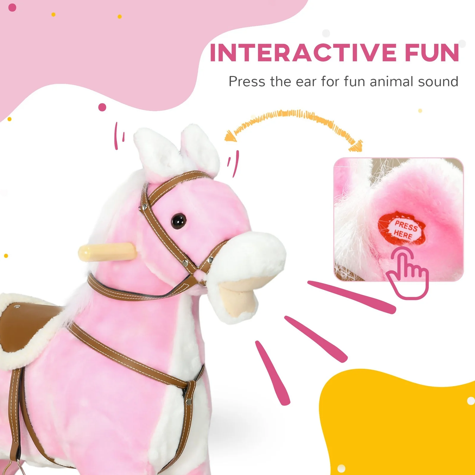 Toddler Rocking Horse with Saddle and Sound, Ride-On Toy for Ages 3-8 - Image 4