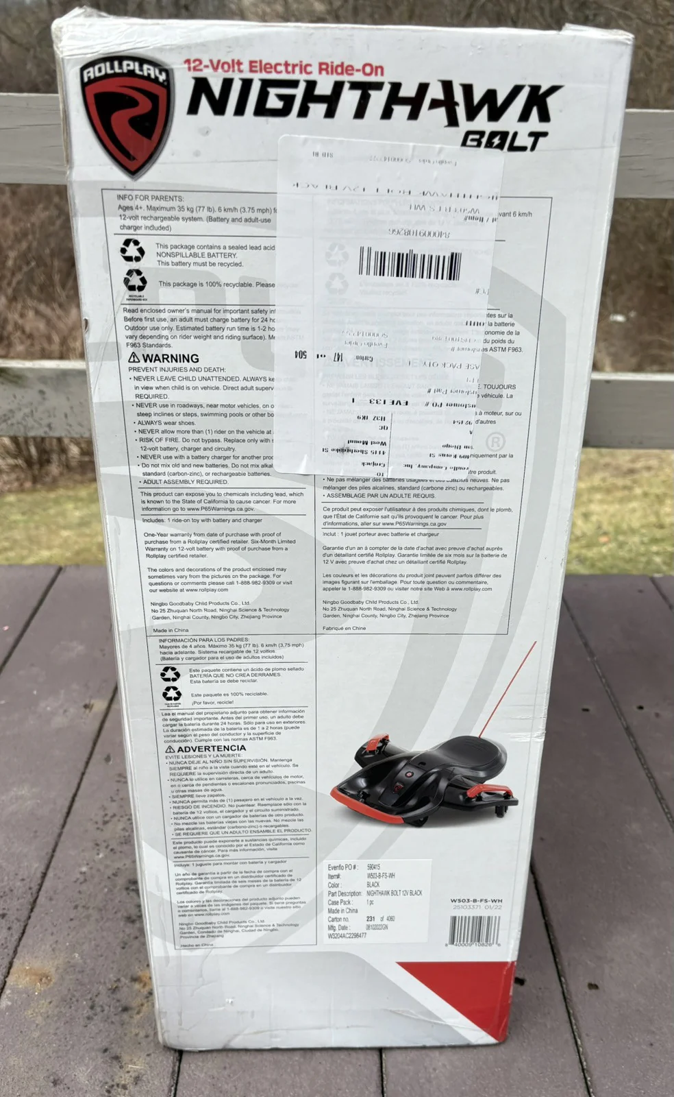 Night Hawk 12V Electric Ride-On Toy in Black and Red - Image 3