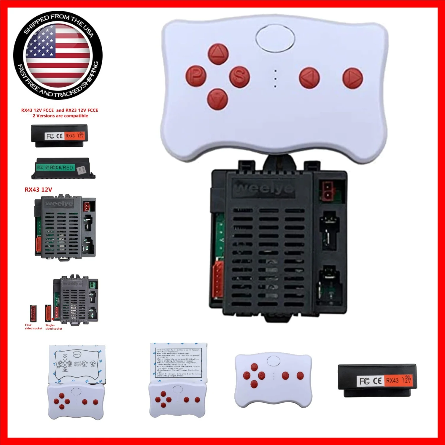 12V Replacement Remote Control with 2.4G Wireless Connectivity for Kids' Cars RX43 RX23