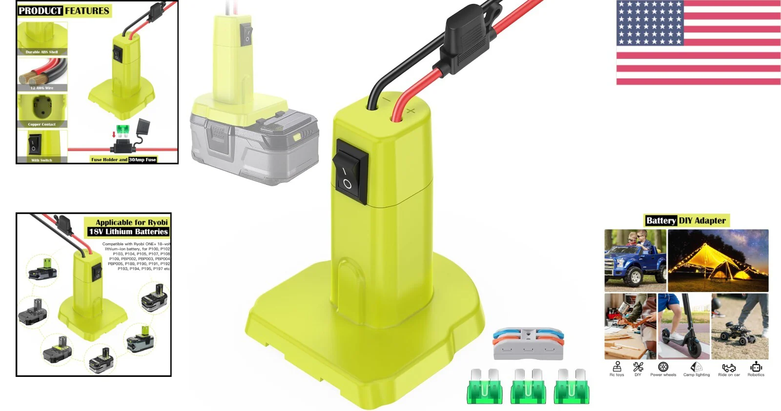 18V Power Wheels Battery Adapter Kit with 30A 12AWG Wire and Switch - Image 2