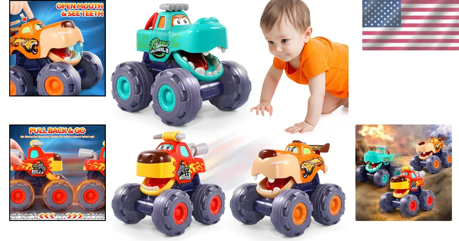 Pull-Back Monster Trucks for Toddlers (Ages 1-3) – Durable Educational Toy - Image 2