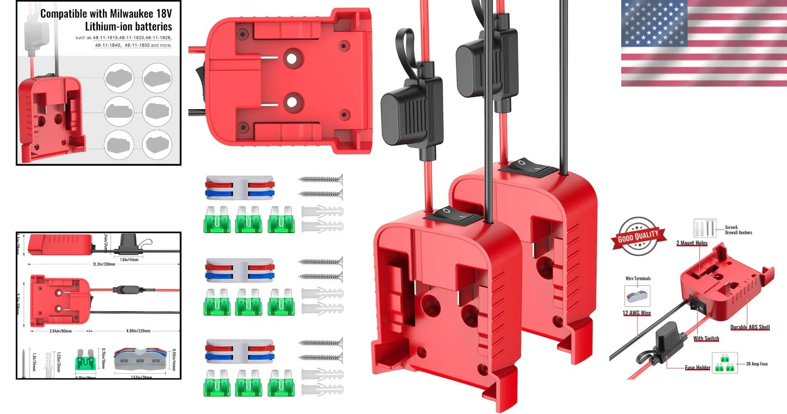 Safety First Power Wheel Adapter Set with Built-in Switch and 30A Fuse – 3 Pack - Image 2