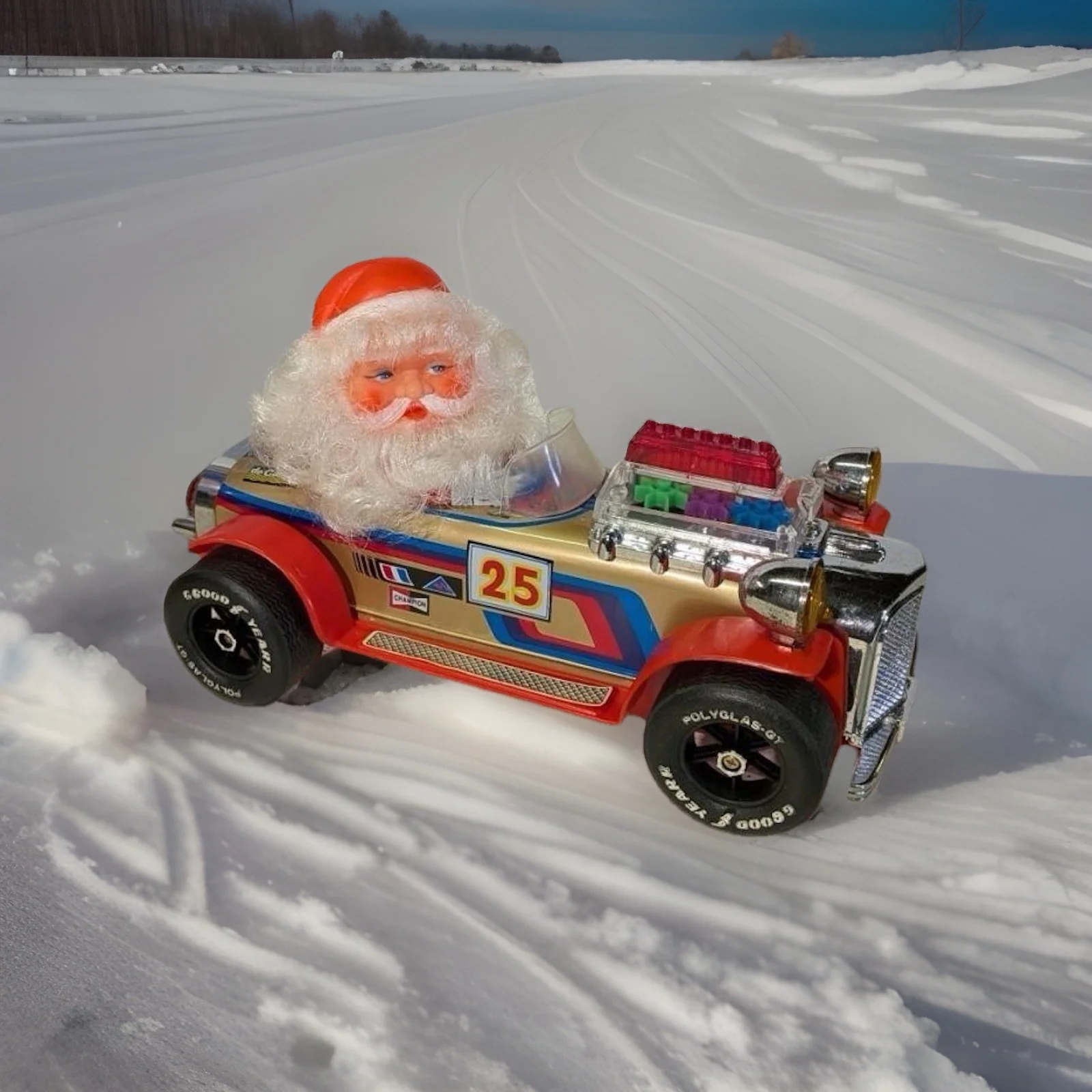 SANTA CLAUS TIN MUSICAL CAR BATTERY-POWERED TOY